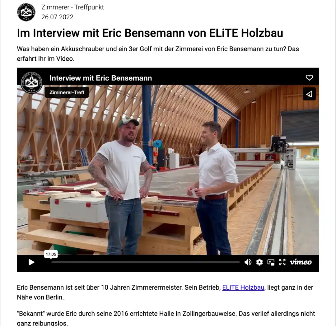 Im Interview Mit Eric Bensemann Von ELiTE Holzbau